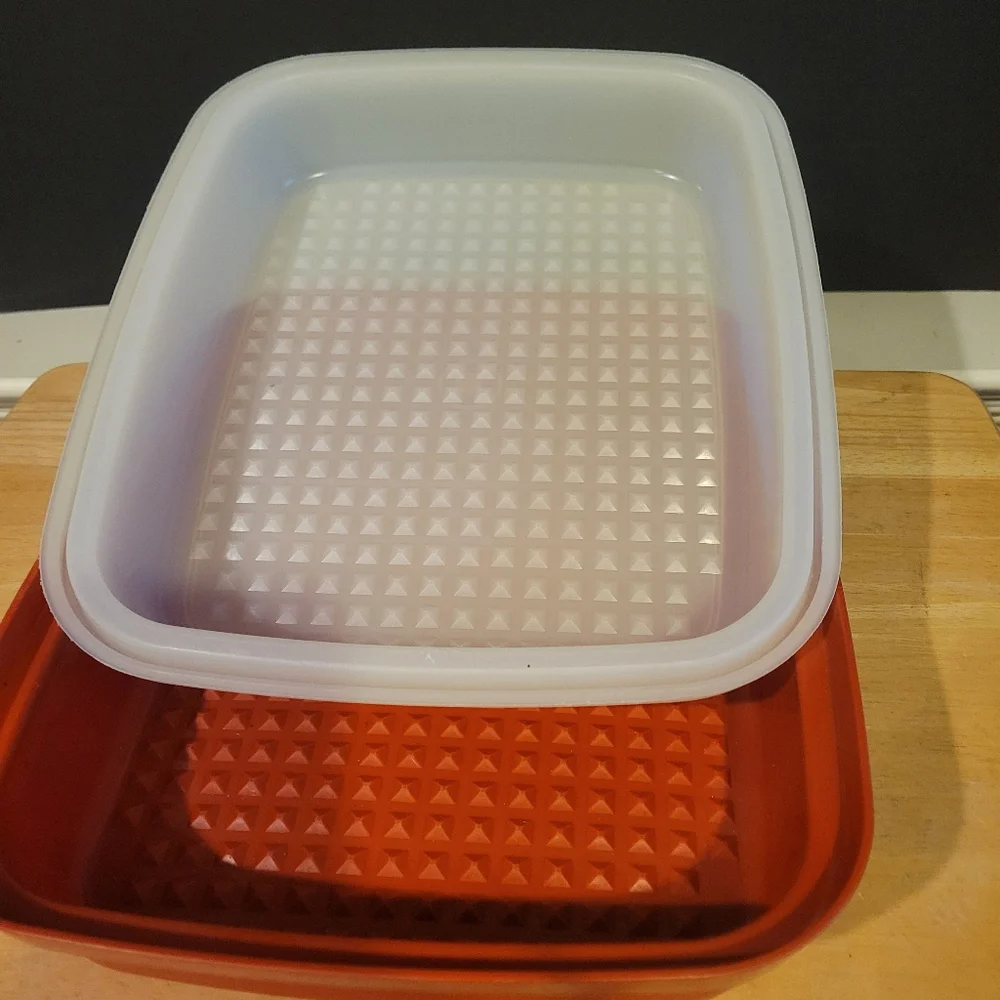 Set of 2 Vintage Tupperware Marinade/Storage Trays Paprika Red w/ Lids - Picture 5 of 11